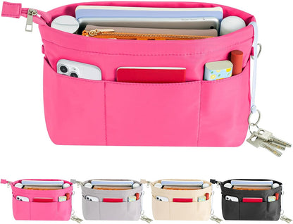 Purse Organizer Insert with Zipped Top for Tote Bag, Handbag Shaper with 13 Pockets