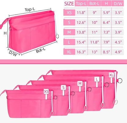 Purse Organizer Insert with Zipped Top for Tote Bag, Handbag Shaper with 13 Pockets