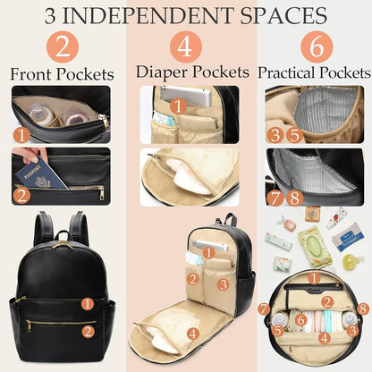 Diaper Bag Backpack Baby Diaper Bag Leather Diaper Bag Backpack Mom Dad with 18 Organizing Pouches,6 Insulated Pockets,Changing Pad,Stroller Straps, Large Capacity,Waterproof(Brown)