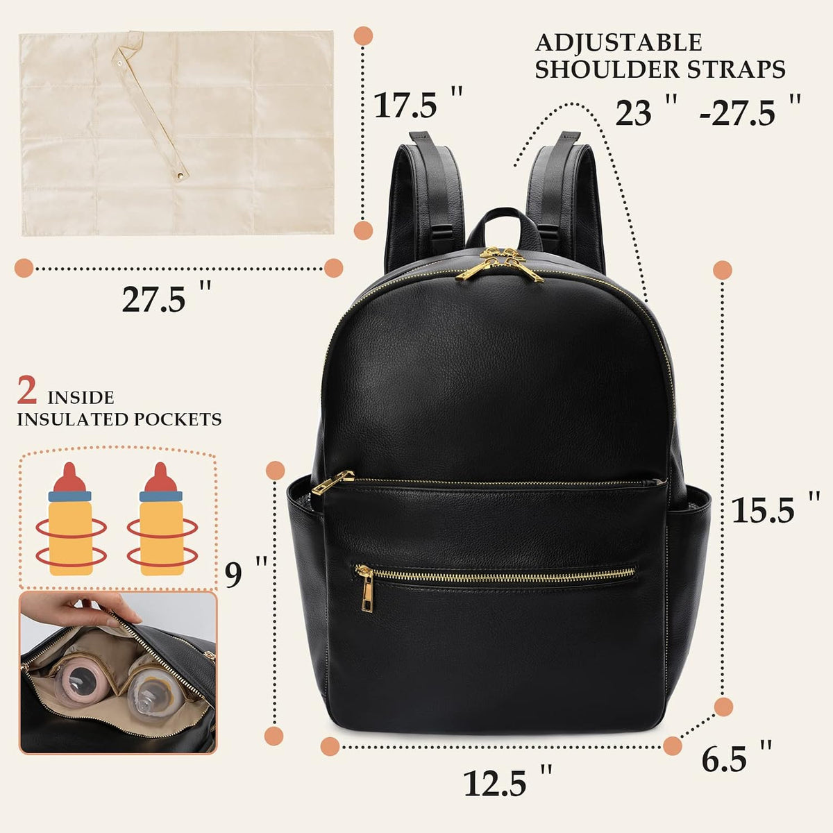 Diaper Bag Backpack Baby Diaper Bag Leather Diaper Bag Backpack Mom Dad with 18 Organizing Pouches,6 Insulated Pockets,Changing Pad,Stroller Straps, Large Capacity,Waterproof(Brown)