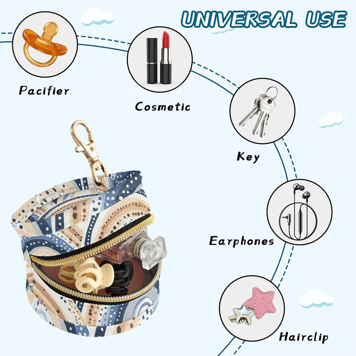 Boho Rainbow Baby Pacifier Holder Case, Dustproof Portable Storage Box for Diaper Bag Purse, Pacifier Storage Container for Boys & Girls