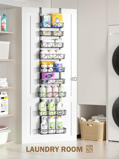 Narrow 9-Tier Over the Door Pantry Organizer, Adjustable Pantry Storage, Metal Hanging Spice Rack, Cabinet Door Organizer for Kitchen, Bathroom, Laundry Room, 12.5" White