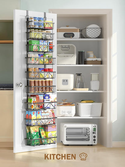 Narrow 9-Tier Over the Door Pantry Organizer, Adjustable Pantry Storage, Metal Hanging Spice Rack, Cabinet Door Organizer for Kitchen, Bathroom, Laundry Room, 12.5" White