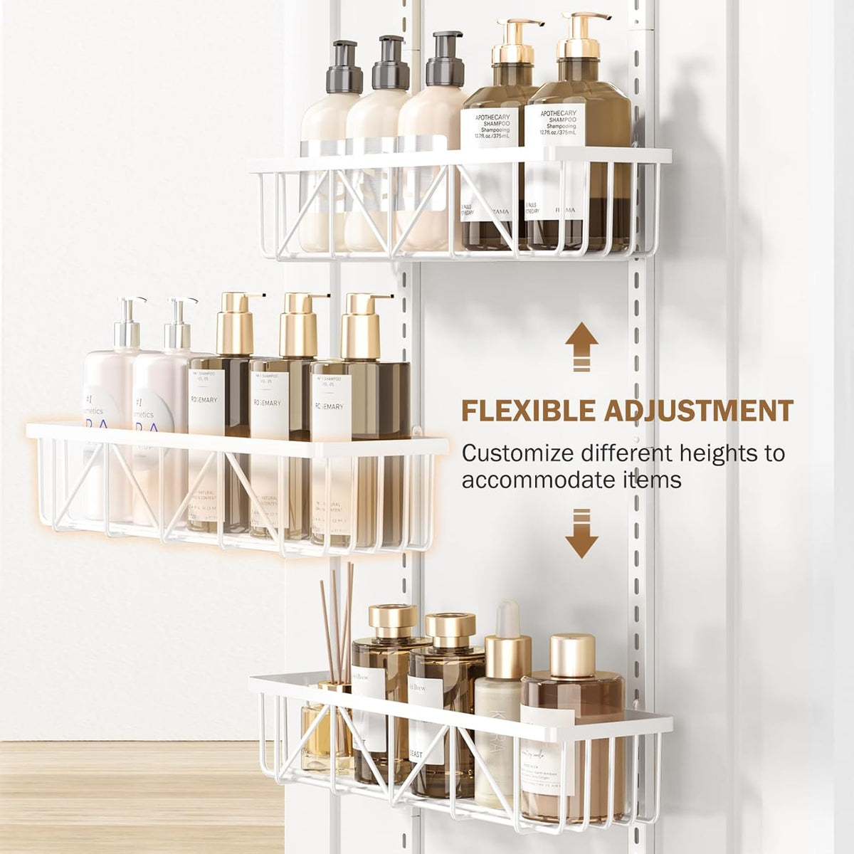 Narrow 9-Tier Over the Door Pantry Organizer, Adjustable Pantry Storage, Metal Hanging Spice Rack, Cabinet Door Organizer for Kitchen, Bathroom, Laundry Room, 12.5" White