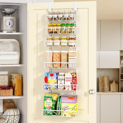 Narrow 9-Tier Over the Door Pantry Organizer, Adjustable Pantry Storage, Metal Hanging Spice Rack, Cabinet Door Organizer for Kitchen, Bathroom, Laundry Room, 12.5" White