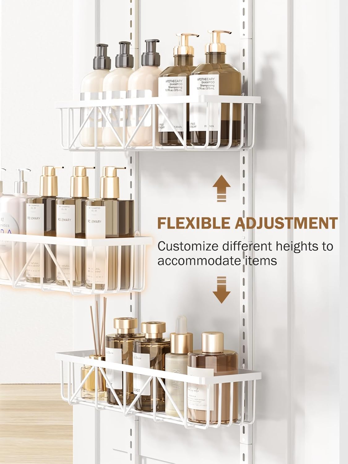 Narrow 9-Tier Over the Door Pantry Organizer, Adjustable Pantry Storage, Metal Hanging Spice Rack, Cabinet Door Organizer for Kitchen, Bathroom, Laundry Room, 12.5" White