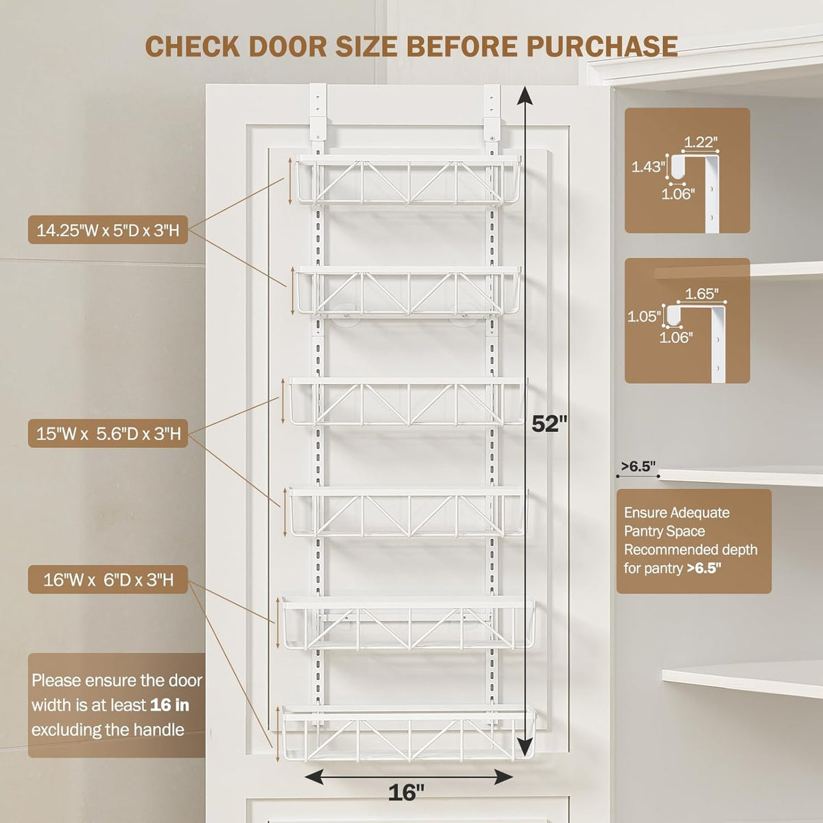 Narrow 9-Tier Over the Door Pantry Organizer, Adjustable Pantry Storage, Metal Hanging Spice Rack, Cabinet Door Organizer for Kitchen, Bathroom, Laundry Room, 12.5" White