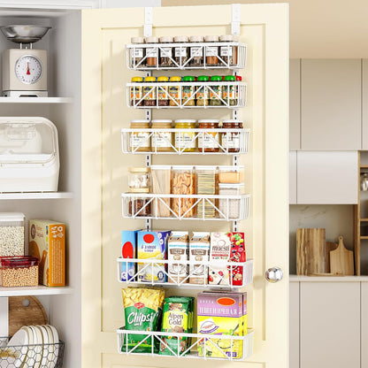 Narrow 9-Tier Over the Door Pantry Organizer, Adjustable Pantry Storage, Metal Hanging Spice Rack, Cabinet Door Organizer for Kitchen, Bathroom, Laundry Room, 12.5" White