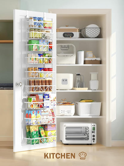Narrow 9-Tier Over the Door Pantry Organizer, Adjustable Pantry Storage, Metal Hanging Spice Rack, Cabinet Door Organizer for Kitchen, Bathroom, Laundry Room, 12.5" White
