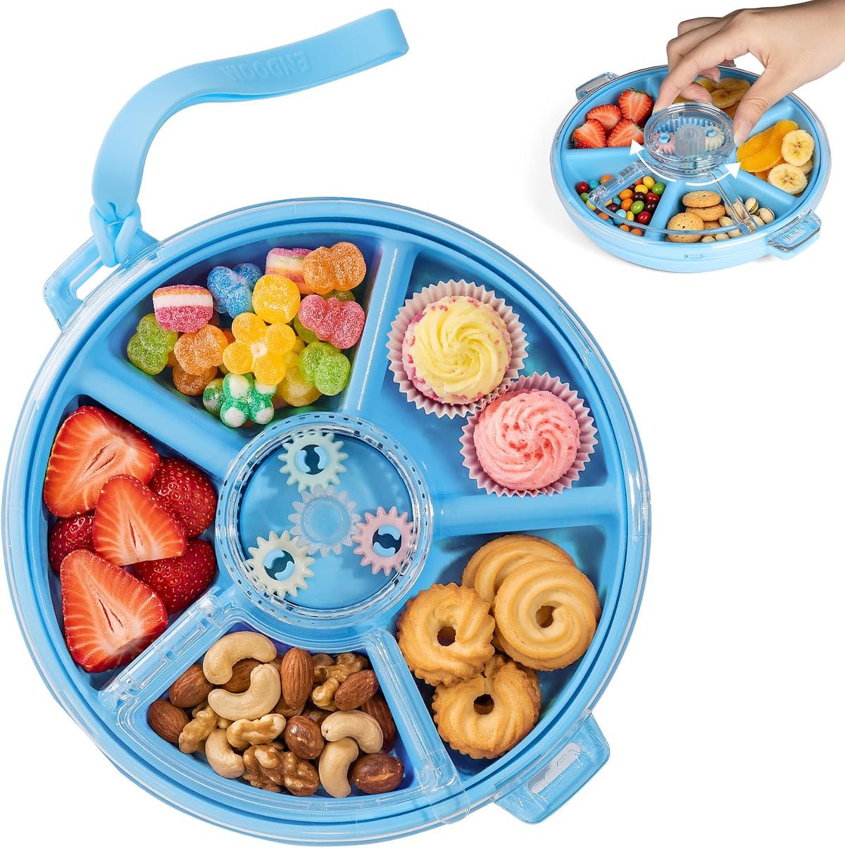 Kids Divided Snack Box with Hand Strap, Reusable 5-Compartment Kids Snack Container, BPA-Free Portable Candy & Nut Serving Platter for Travel, Parties, Picnics (Pink)