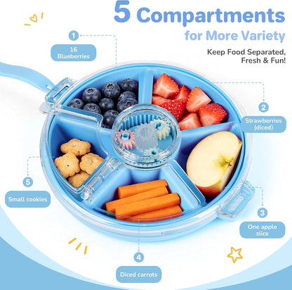 Kids Divided Snack Box with Hand Strap, Reusable 5-Compartment Kids Snack Container, BPA-Free Portable Candy & Nut Serving Platter for Travel, Parties, Picnics (Pink)
