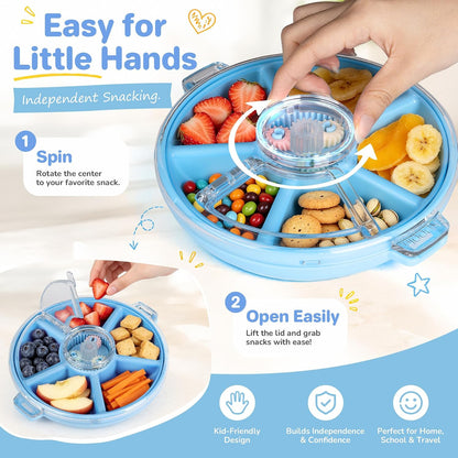Kids Divided Snack Box with Hand Strap, Reusable 5-Compartment Kids Snack Container, BPA-Free Portable Candy & Nut Serving Platter for Travel, Parties, Picnics (Pink)