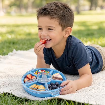 Kids Divided Snack Box with Hand Strap, Reusable 5-Compartment Kids Snack Container, BPA-Free Portable Candy & Nut Serving Platter for Travel, Parties, Picnics (Pink)