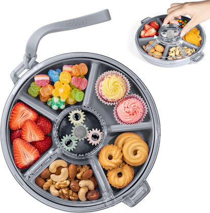 Kids Divided Snack Box with Hand Strap, Reusable 5-Compartment Kids Snack Container, BPA-Free Portable Candy & Nut Serving Platter for Travel, Parties, Picnics (Pink)
