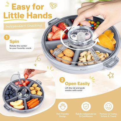 Kids Divided Snack Box with Hand Strap, Reusable 5-Compartment Kids Snack Container, BPA-Free Portable Candy & Nut Serving Platter for Travel, Parties, Picnics (Pink)