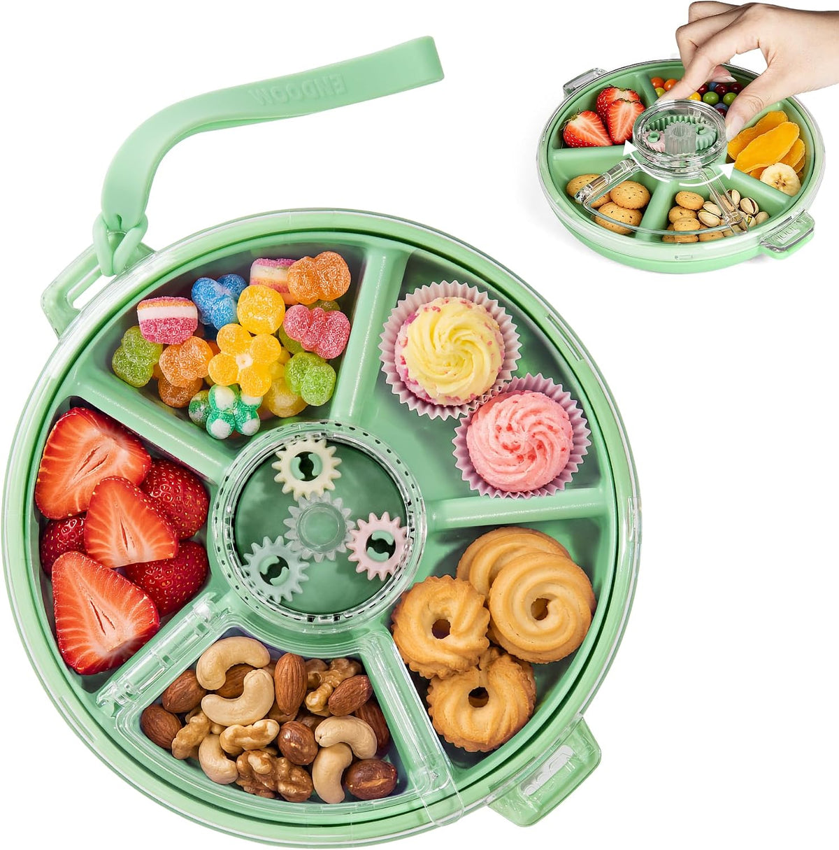 Kids Divided Snack Box with Hand Strap, Reusable 5-Compartment Kids Snack Container, BPA-Free Portable Candy & Nut Serving Platter for Travel, Parties, Picnics (Pink)