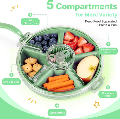 Kids Divided Snack Box with Hand Strap, Reusable 5-Compartment Kids Snack Container, BPA-Free Portable Candy & Nut Serving Platter for Travel, Parties, Picnics (Pink)