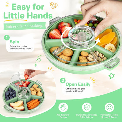 Kids Divided Snack Box with Hand Strap, Reusable 5-Compartment Kids Snack Container, BPA-Free Portable Candy & Nut Serving Platter for Travel, Parties, Picnics (Pink)