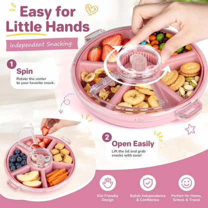 Kids Divided Snack Box with Hand Strap, Reusable 5-Compartment Kids Snack Container, BPA-Free Portable Candy & Nut Serving Platter for Travel, Parties, Picnics (Pink)