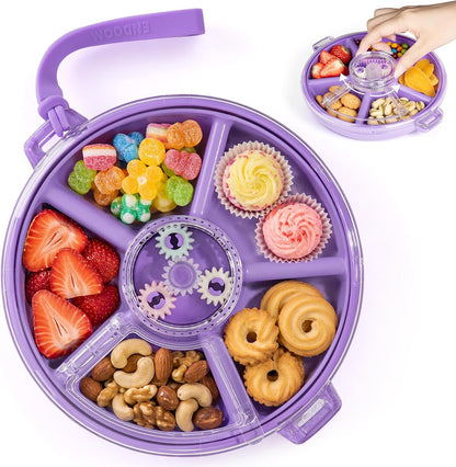 Kids Divided Snack Box with Hand Strap, Reusable 5-Compartment Kids Snack Container, BPA-Free Portable Candy & Nut Serving Platter for Travel, Parties, Picnics (Pink)
