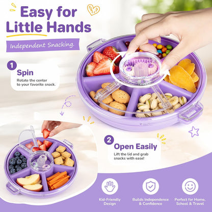 Kids Divided Snack Box with Hand Strap, Reusable 5-Compartment Kids Snack Container, BPA-Free Portable Candy & Nut Serving Platter for Travel, Parties, Picnics (Pink)