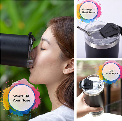 2 Pcs Tumbler Replacement Lid Spill Proof, Shatter Resistant, Perfect Fit Lids Compatible with YETI Rambler, Ozark Trails,Fits Inside Diameter of 3.2 inch Tumbler (20 oz., Black) | Fits Inside Diameter of 3.20" Tumbler Spill Proof, Black