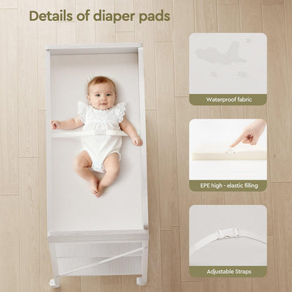 Baby Changing Table, Diaper Station with Pad, 2-Tier Shelves, Mobile, White