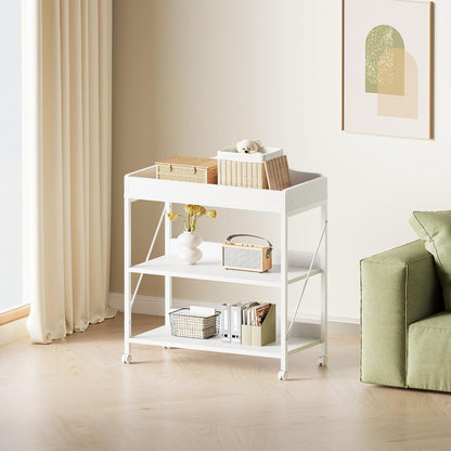 Baby Changing Table, Diaper Station with Pad, 2-Tier Shelves, Mobile, White