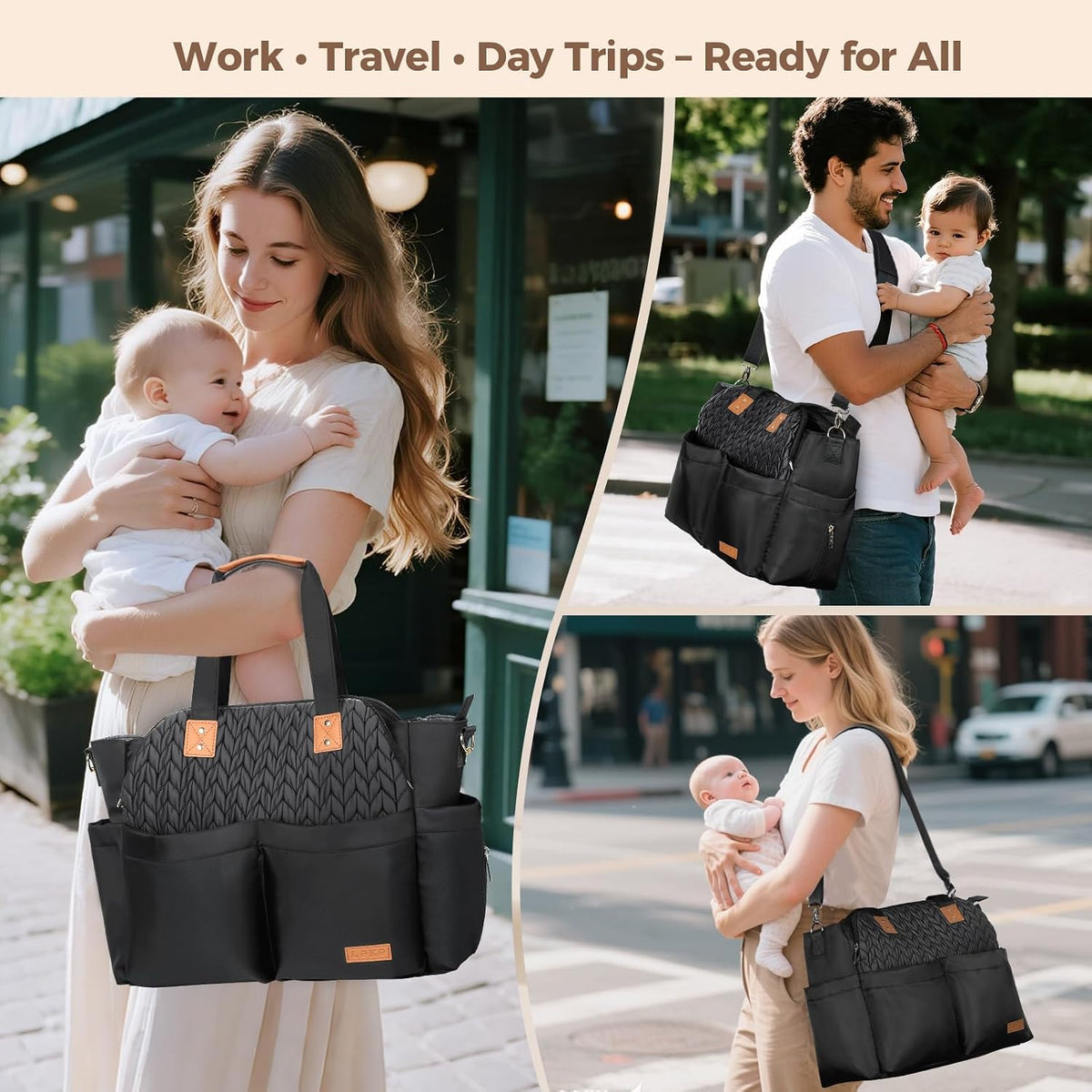 Diaper Bag Tote 17 Pockets Large Travel Diaper Black