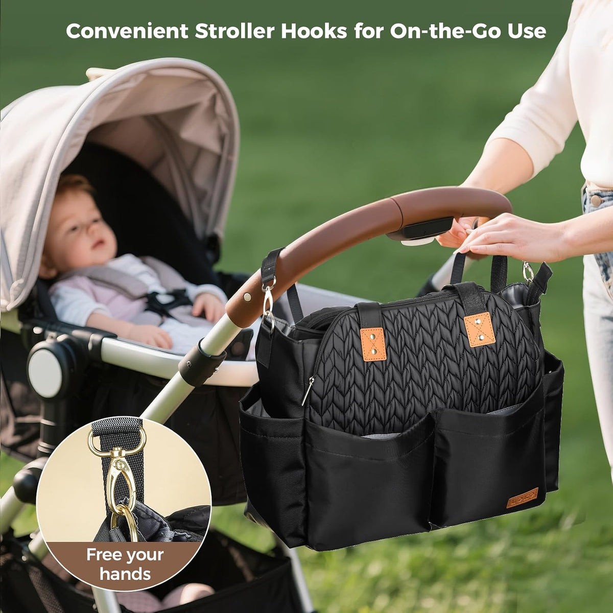 Diaper Bag Tote 17 Pockets Large Travel Diaper Black