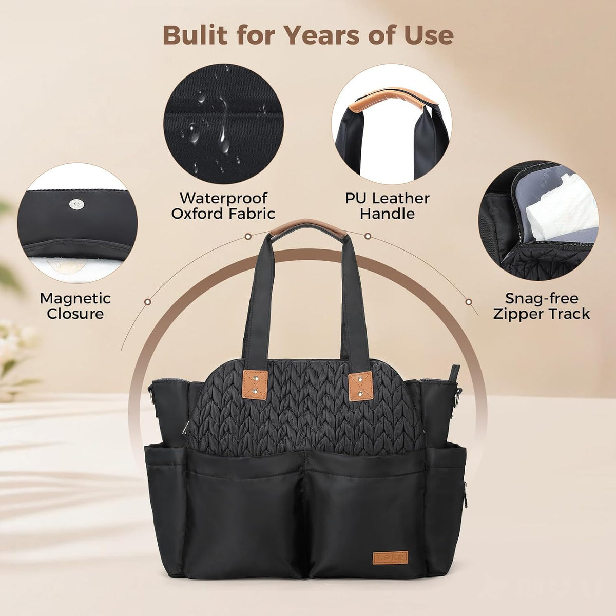 Diaper Bag Tote 17 Pockets Large Travel Diaper Black