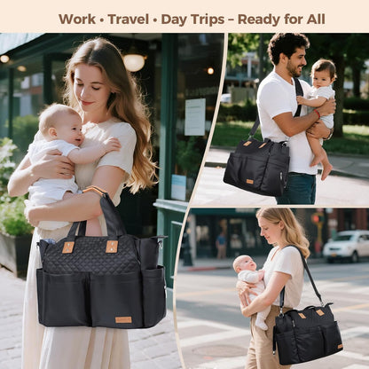 Diaper Bag Tote 17 Pockets Large Travel Diaper Black