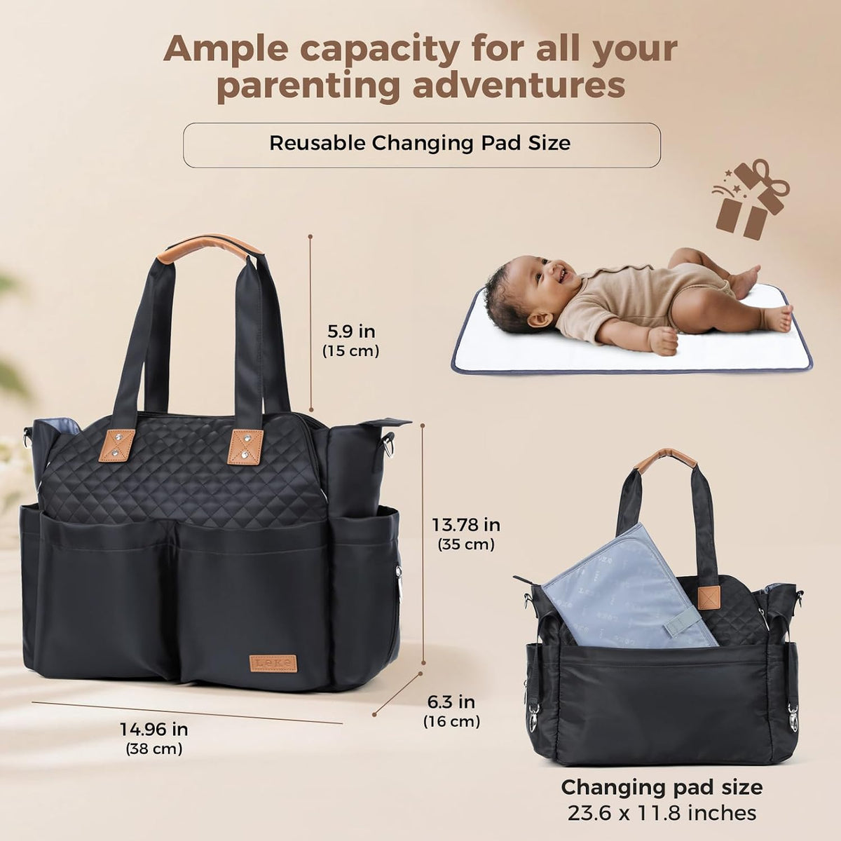 Diaper Bag Tote 17 Pockets Large Travel Diaper Black