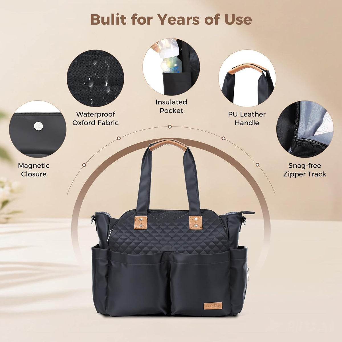 Diaper Bag Tote 17 Pockets Large Travel Diaper Black