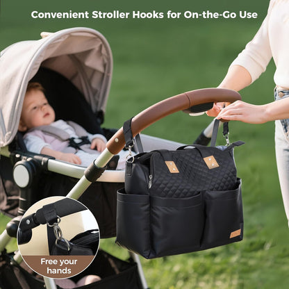 Diaper Bag Tote 17 Pockets Large Travel Diaper Black