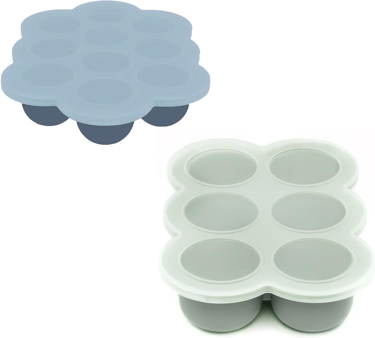 Silicone Baby Food Freezer Trays 2-Pack Bundle - Ten 1.5oz & Six 3oz Portions - Clip-on Lids - Homemade Purée & Breast Milk Storage
