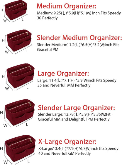 Felt Purse Organizer Insert, Tote Bag Shaper Dividers with 5 Sizes