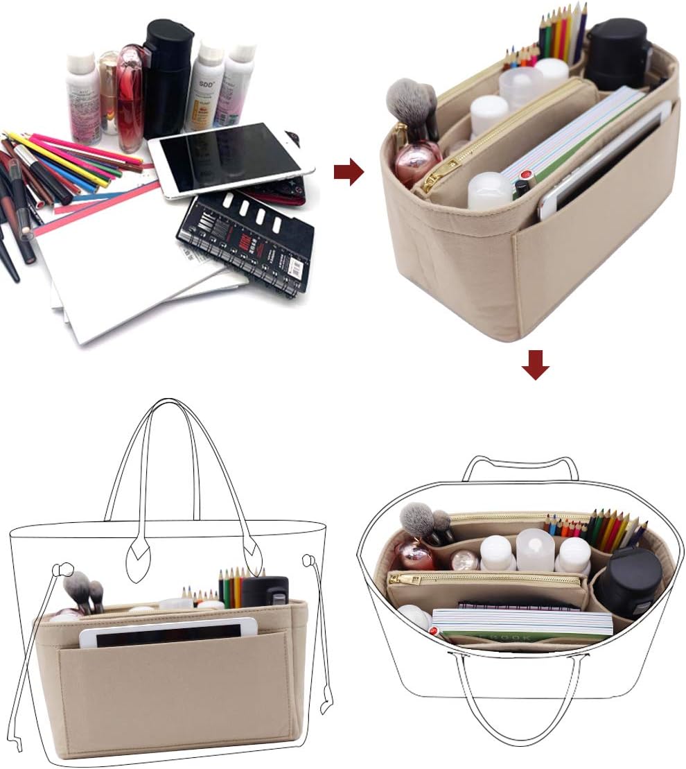 Felt Purse Organizer Insert, Tote Bag Shaper Dividers with 5 Sizes