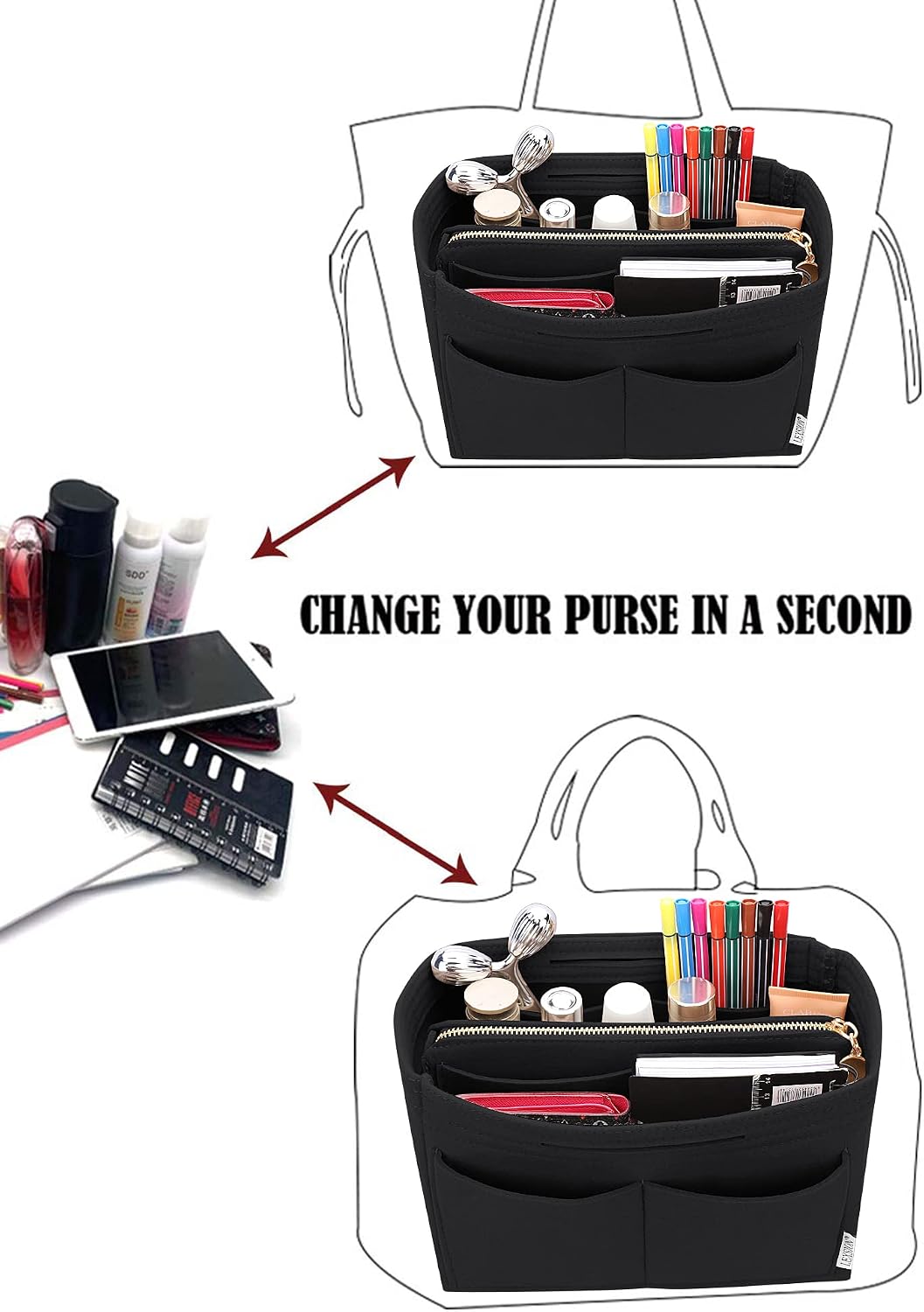 Felt Purse Organizer Insert, Tote Bag Shaper Dividers with 5 Sizes