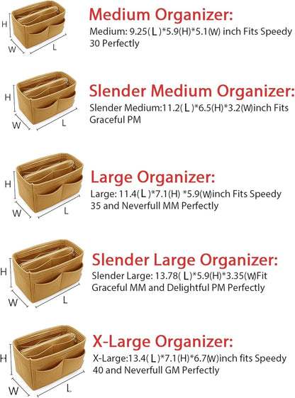 Felt Purse Organizer Insert, Tote Bag Shaper Dividers with 5 Sizes