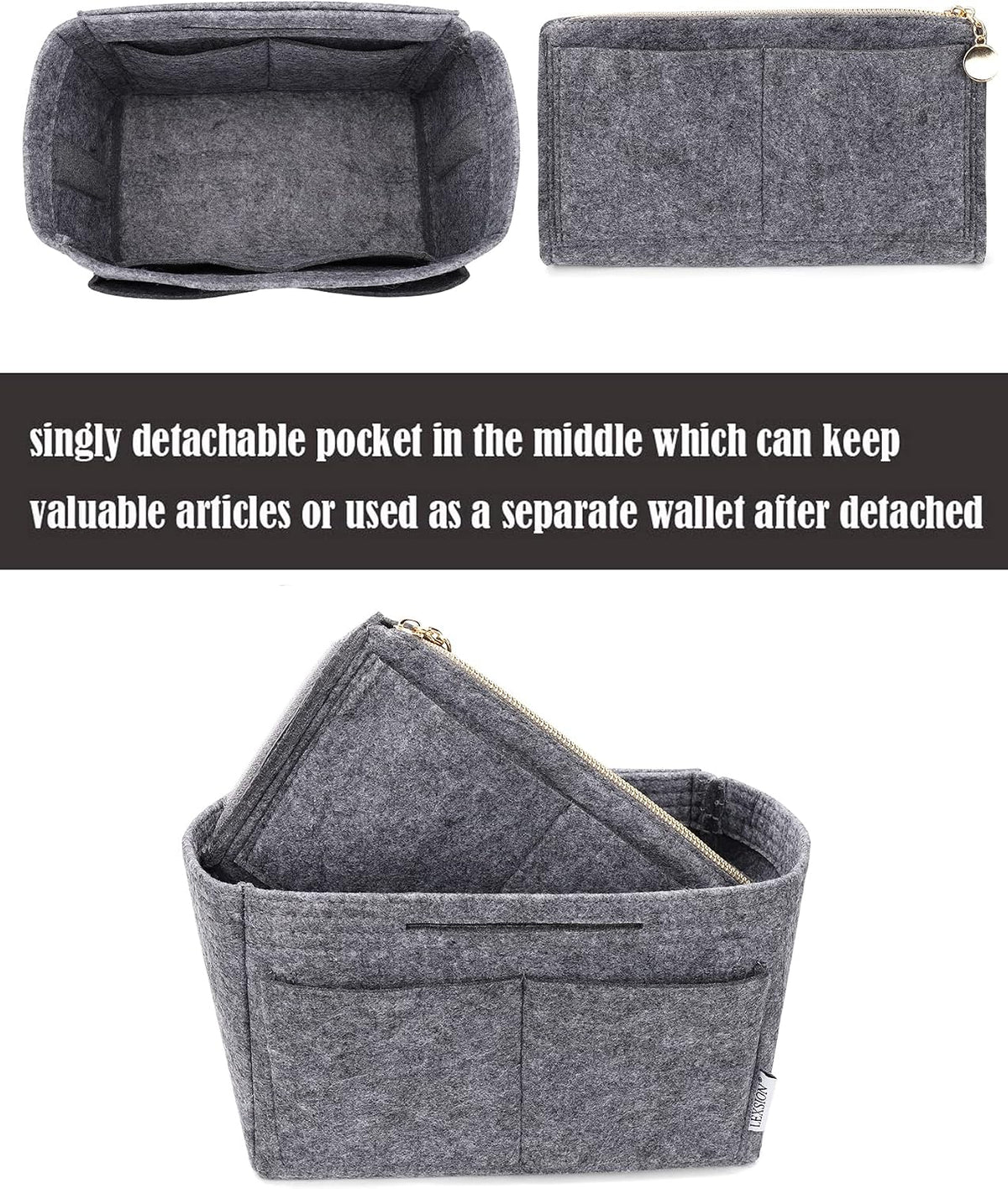 Felt Purse Organizer Insert, Tote Bag Shaper Dividers with 5 Sizes