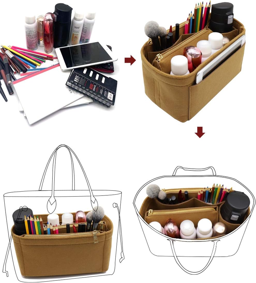Felt Purse Organizer Insert, Tote Bag Shaper Dividers with 5 Sizes