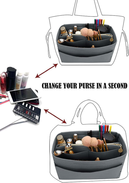Felt Purse Organizer Insert, Tote Bag Shaper Dividers with 5 Sizes