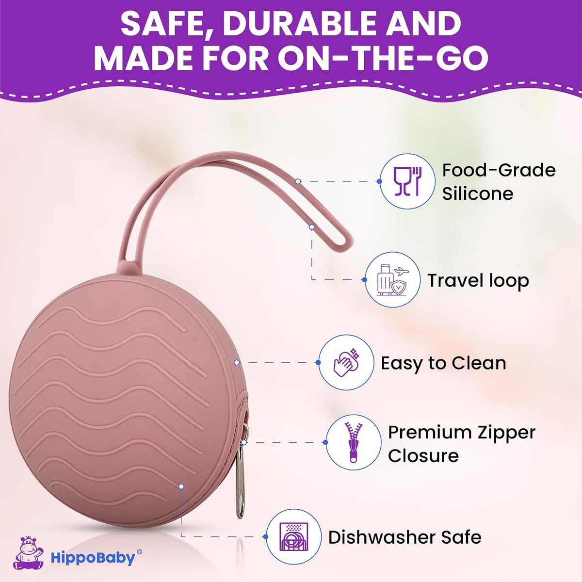 Silicone Pacifier Holder Case 2-Pack – BPA-Free, Food-Grade Silicone – Zippered Travel Pacifier Organizer – Portable Baby Case for Pacifiers, Teethers & Essentials – Dishwasher Safe