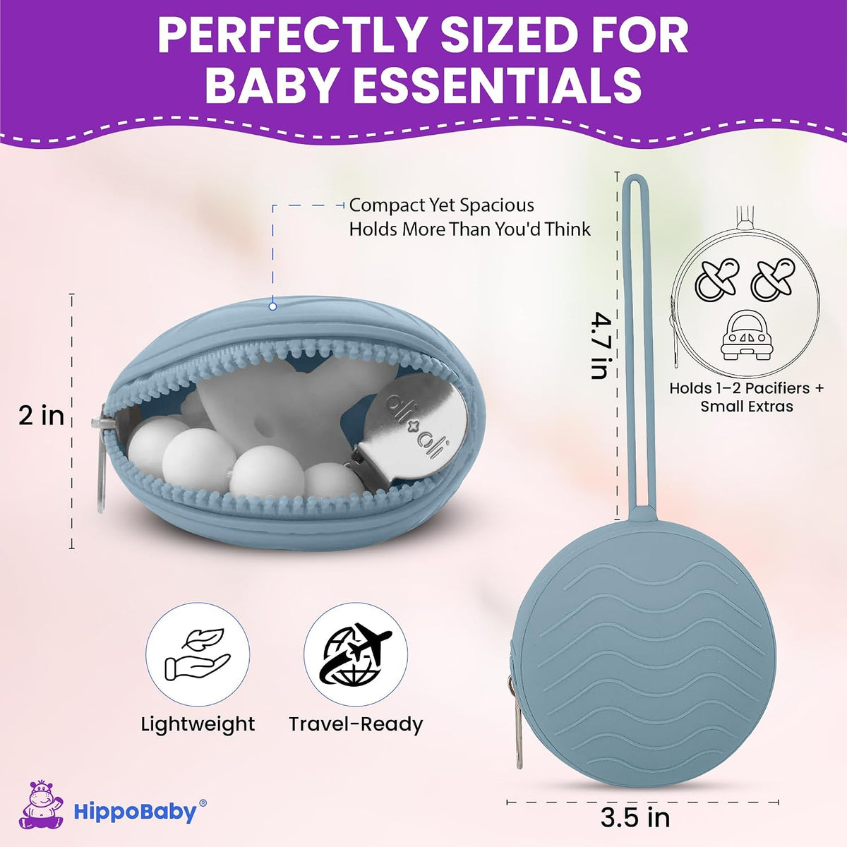 Silicone Pacifier Holder Case 2-Pack – BPA-Free, Food-Grade Silicone – Zippered Travel Pacifier Organizer – Portable Baby Case for Pacifiers, Teethers & Essentials – Dishwasher Safe