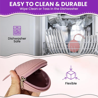 Silicone Pacifier Holder Case 2-Pack – BPA-Free, Food-Grade Silicone – Zippered Travel Pacifier Organizer – Portable Baby Case for Pacifiers, Teethers & Essentials – Dishwasher Safe