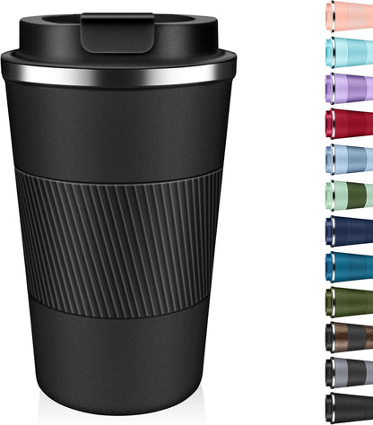Insulated Coffee Tumbler 12 oz, Stainless Steel Coffee Mug with Lids, Travel Coffee Mug Leak Proof, Double Wall Vacuum Insulated Reusable Coffee Cup, Keep Drinks Hot and Cold (Orange, 12 Ounces)