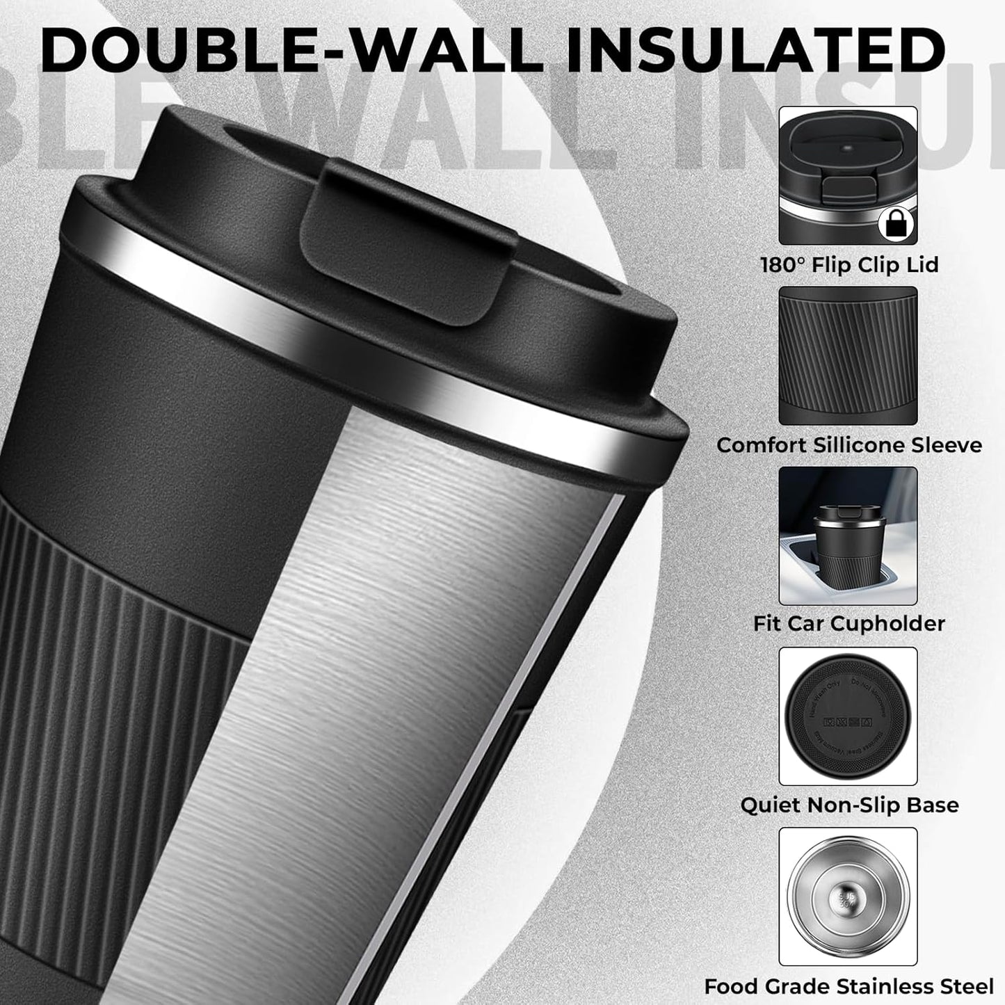 Insulated Coffee Tumbler 12 oz, Stainless Steel Coffee Mug with Lids, Travel Coffee Mug Leak Proof, Double Wall Vacuum Insulated Reusable Coffee Cup, Keep Drinks Hot and Cold (Orange, 12 Ounces)