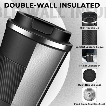 Insulated Coffee Tumbler 12 oz, Stainless Steel Coffee Mug with Lids, Travel Coffee Mug Leak Proof, Double Wall Vacuum Insulated Reusable Coffee Cup, Keep Drinks Hot and Cold (Orange, 12 Ounces)