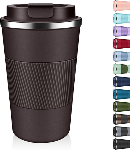 Insulated Coffee Tumbler 12 oz, Stainless Steel Coffee Mug with Lids, Travel Coffee Mug Leak Proof, Double Wall Vacuum Insulated Reusable Coffee Cup, Keep Drinks Hot and Cold (Orange, 12 Ounces)